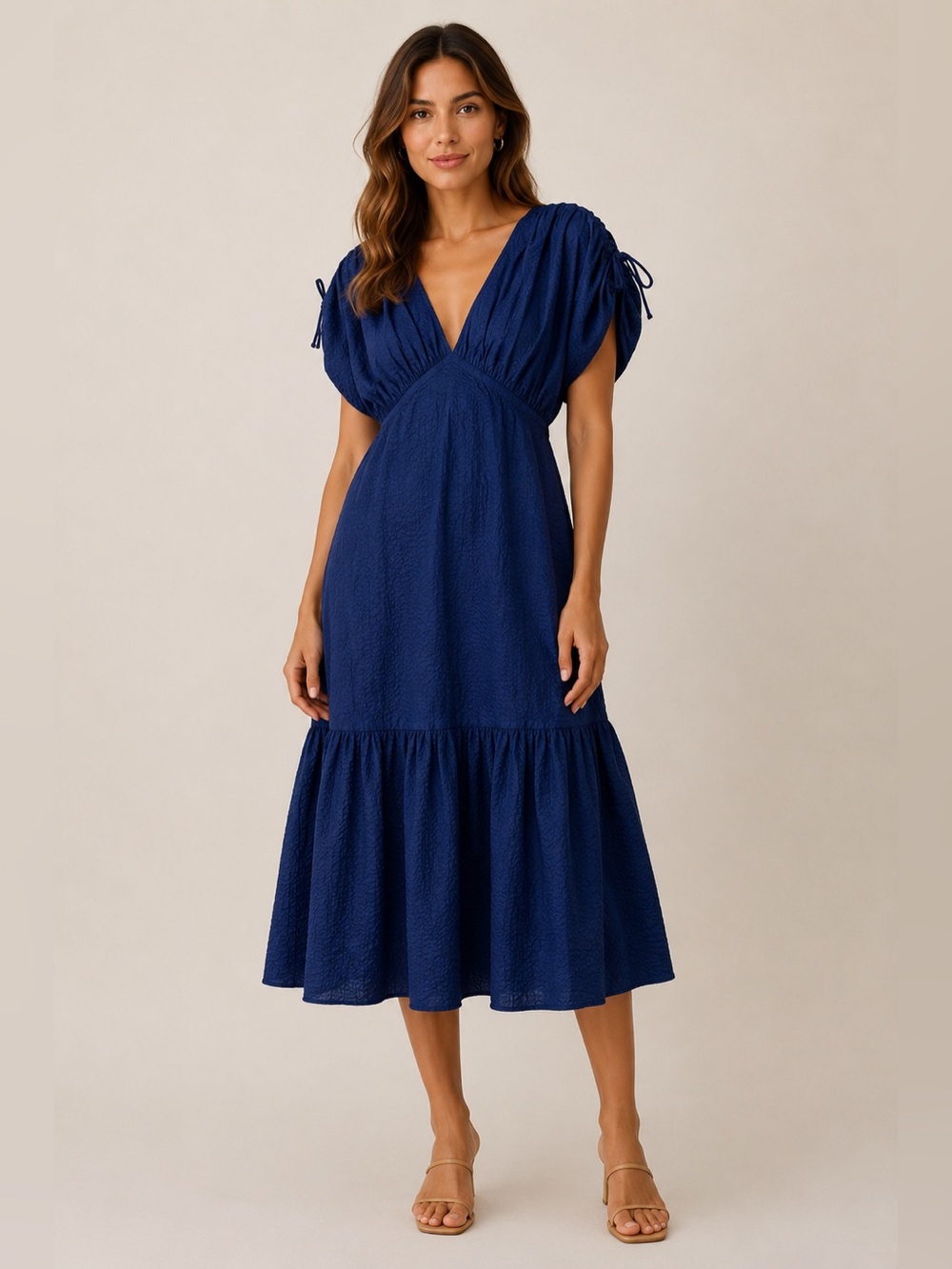 Marysia Resort Textured Cotton Tie Sleeve Midi Dress Size Medium NWT